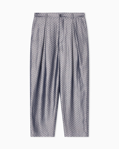 Jacquard viscose, silk and linen single-pleat trousers
