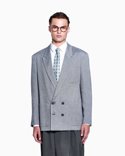 Double-breasted jacket in a viscose, linen and silk chevron