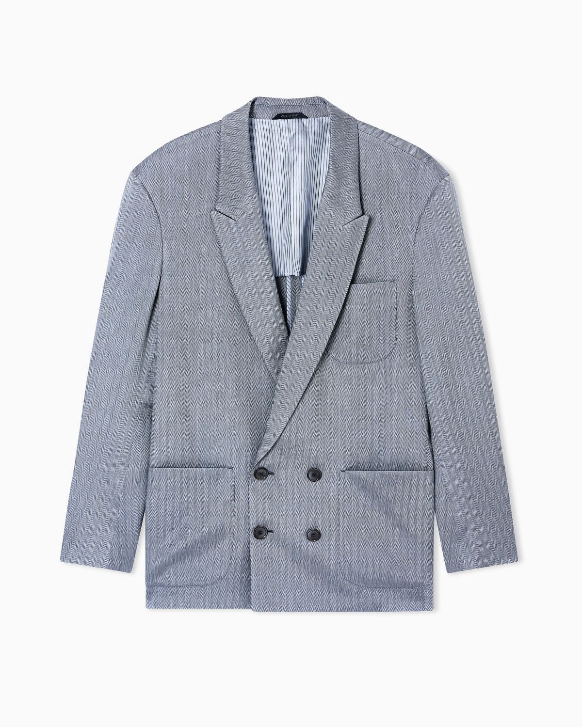 Double-breasted jacket in a viscose, linen and silk chevron