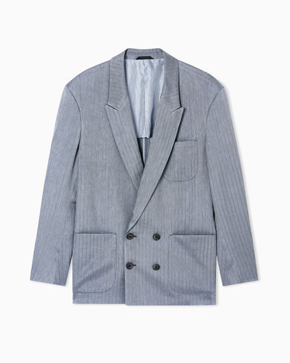 Double-breasted jacket in a viscose, linen and silk chevron