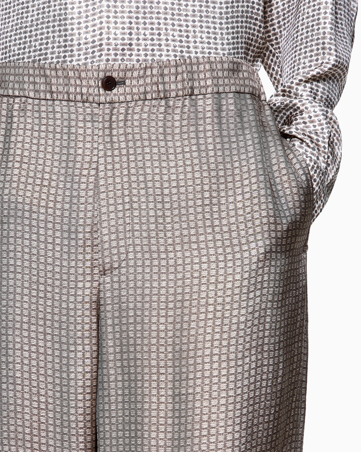 Printed viscose flat-front trousers
