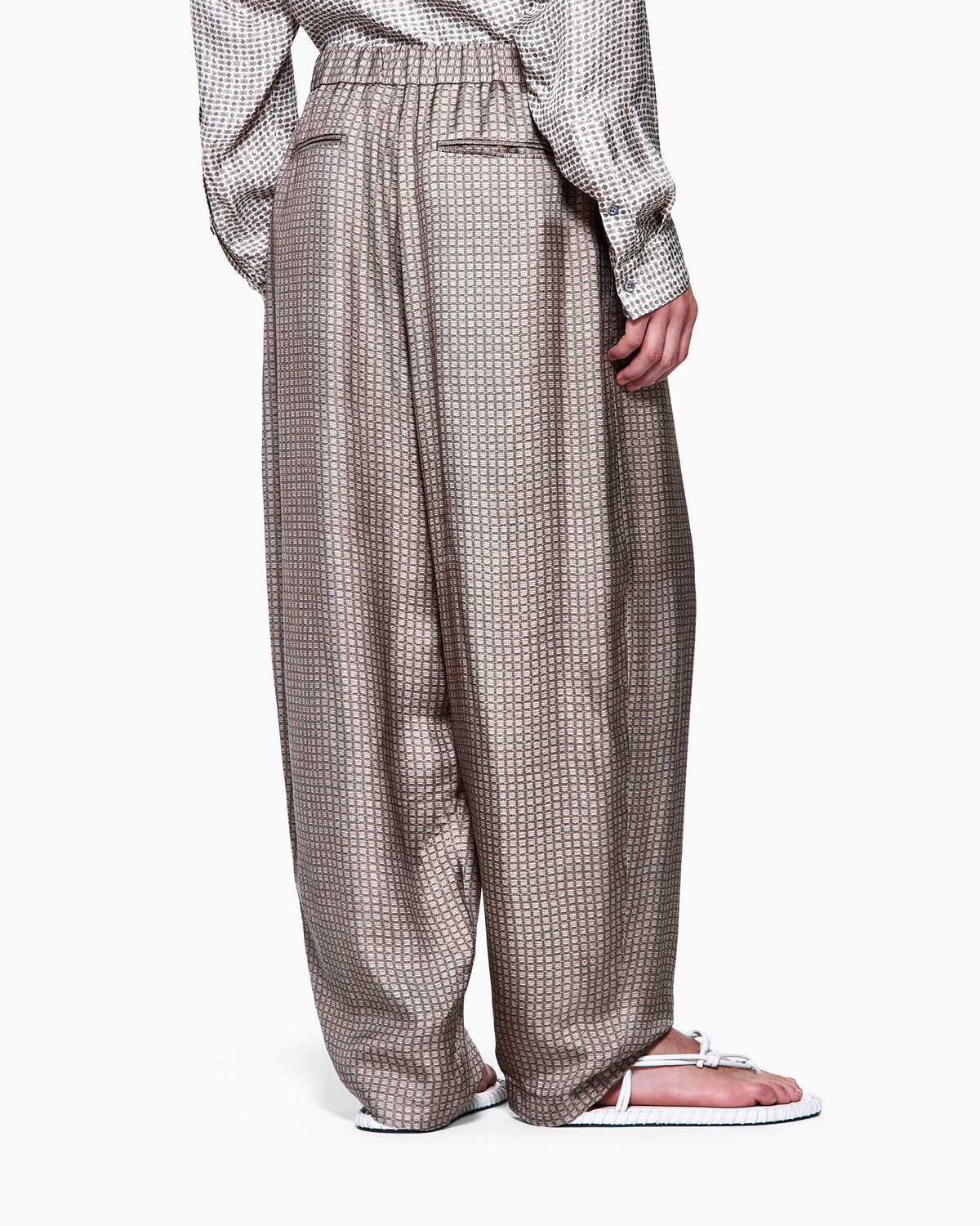 Printed viscose flat-front trousers
