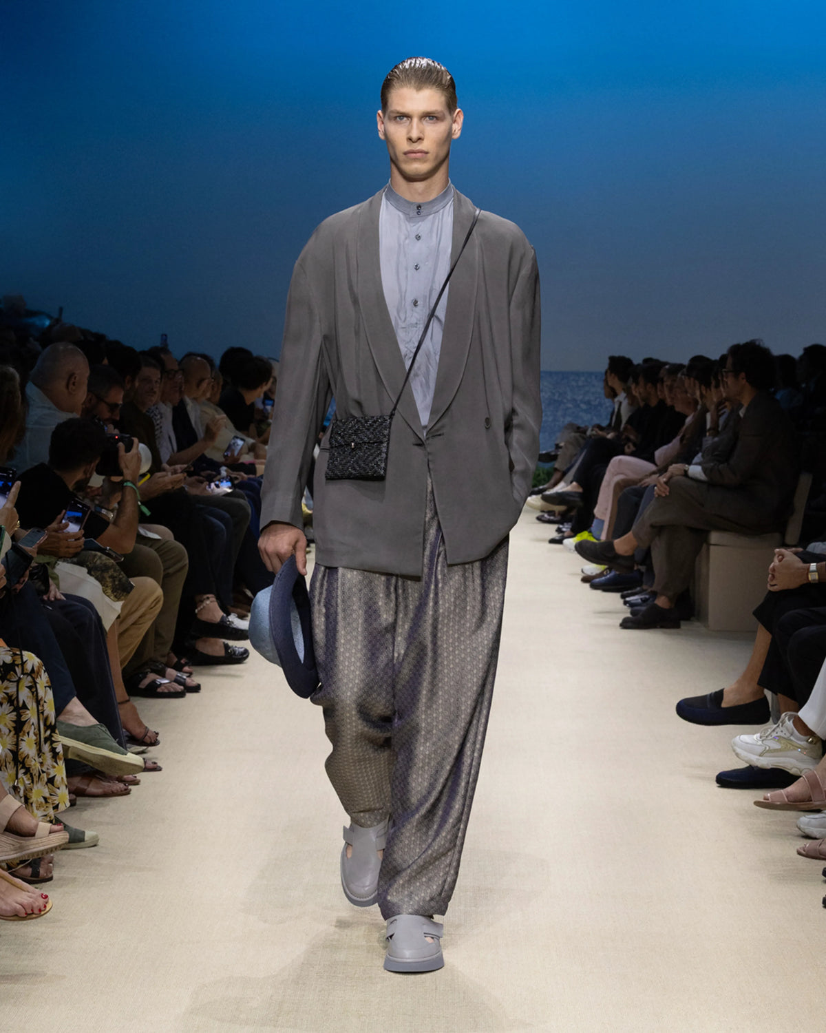 Double-breasted jacket in viscose twill