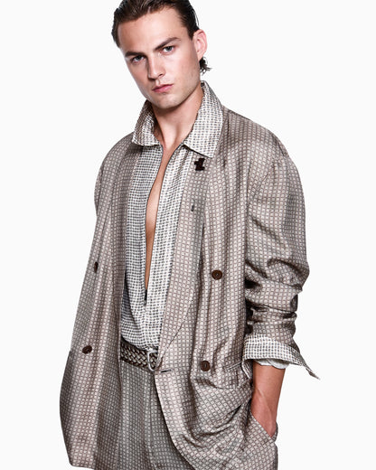 Double-breasted jacket in printed viscose