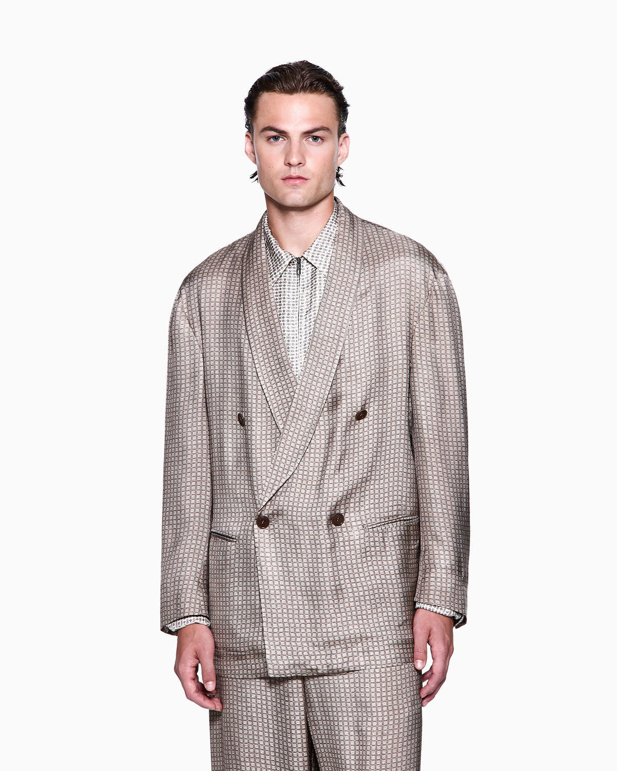 Double-breasted jacket in printed viscose