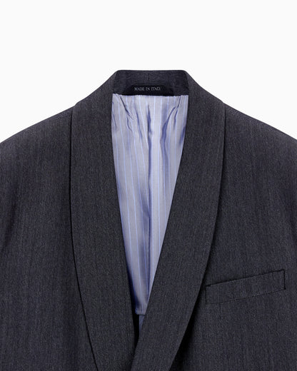 Single-breasted jacket in denim-effect virgin wool, abaca and silk