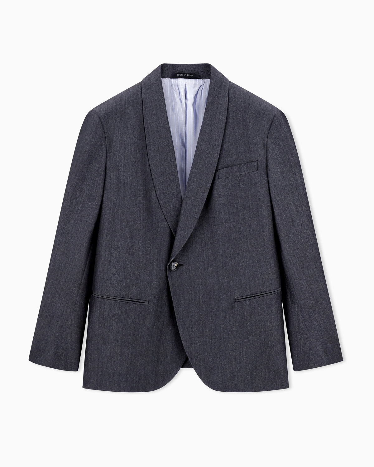 Single-breasted jacket in denim-effect virgin wool, abaca and silk
