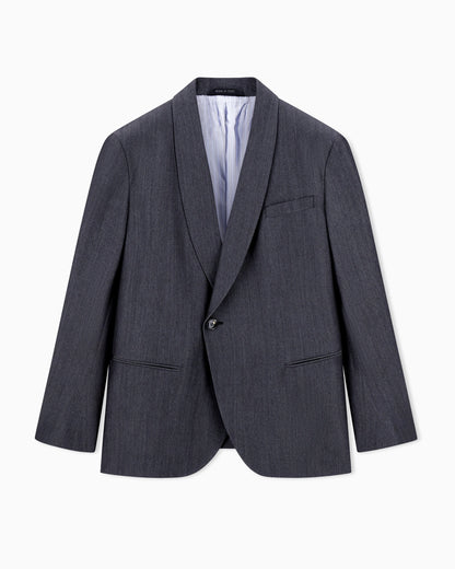 Single-breasted jacket in denim-effect virgin wool, abaca and silk