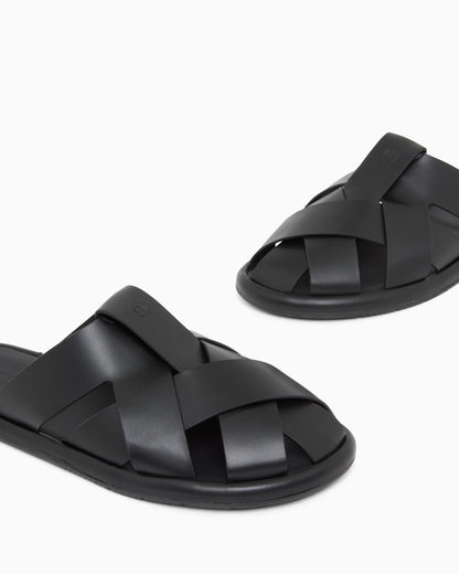 Cross-over napped calfskin sandals