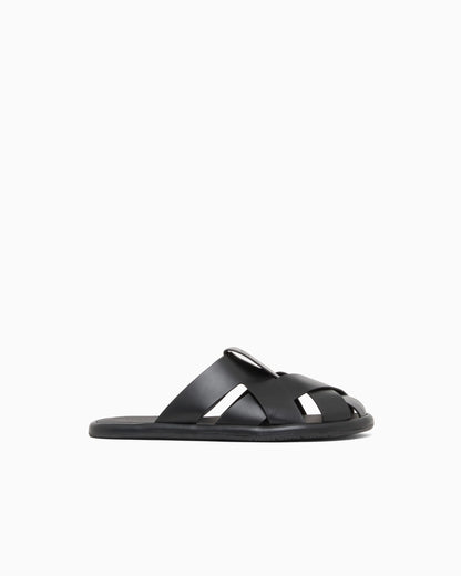Cross-over napped calfskin sandals