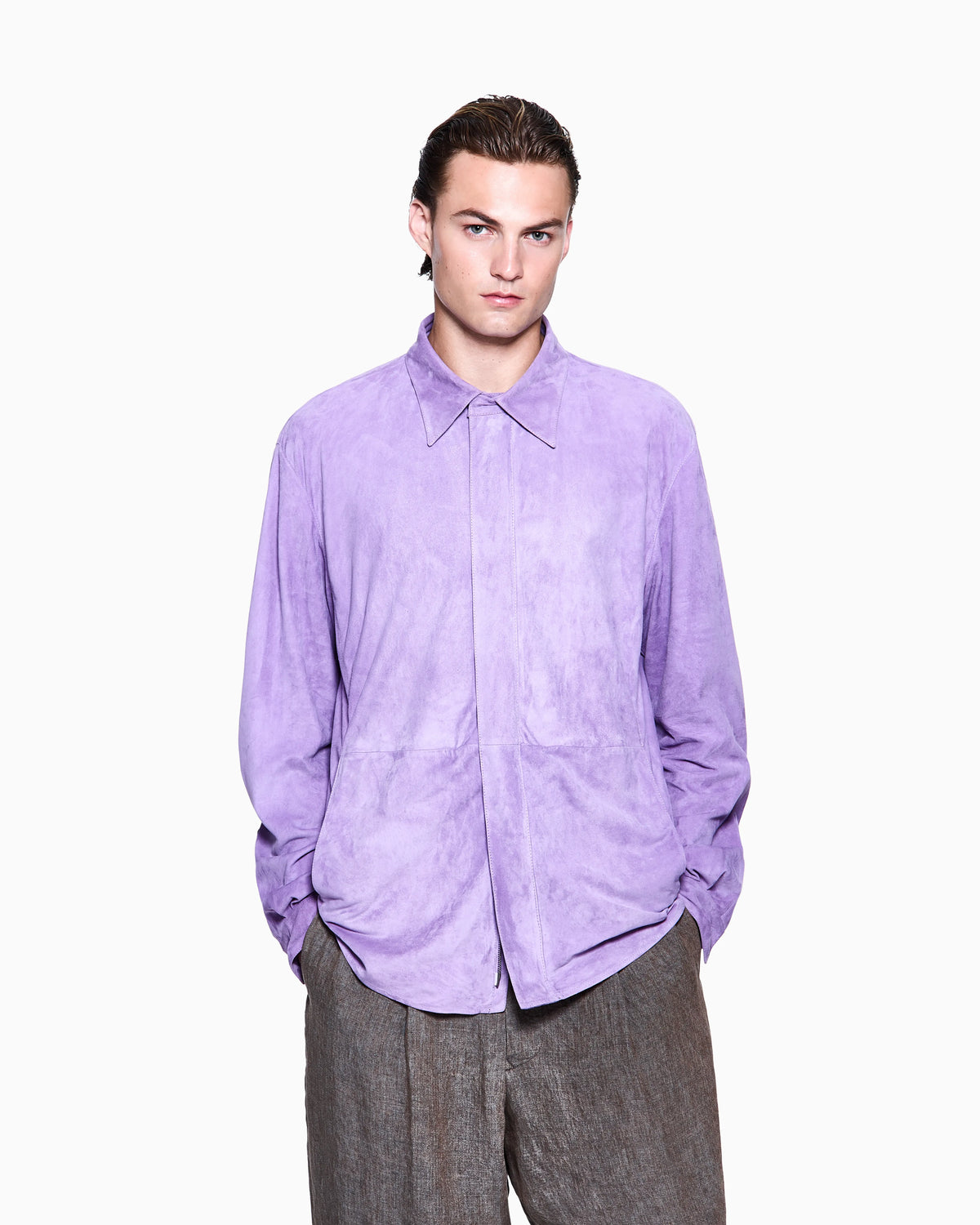 lambskin suede shirt jacket