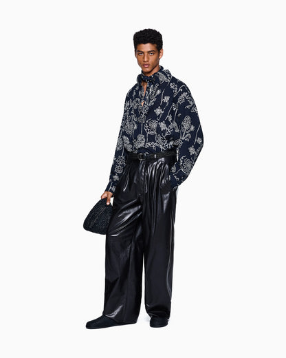 Nappa lambskin pleated trousers