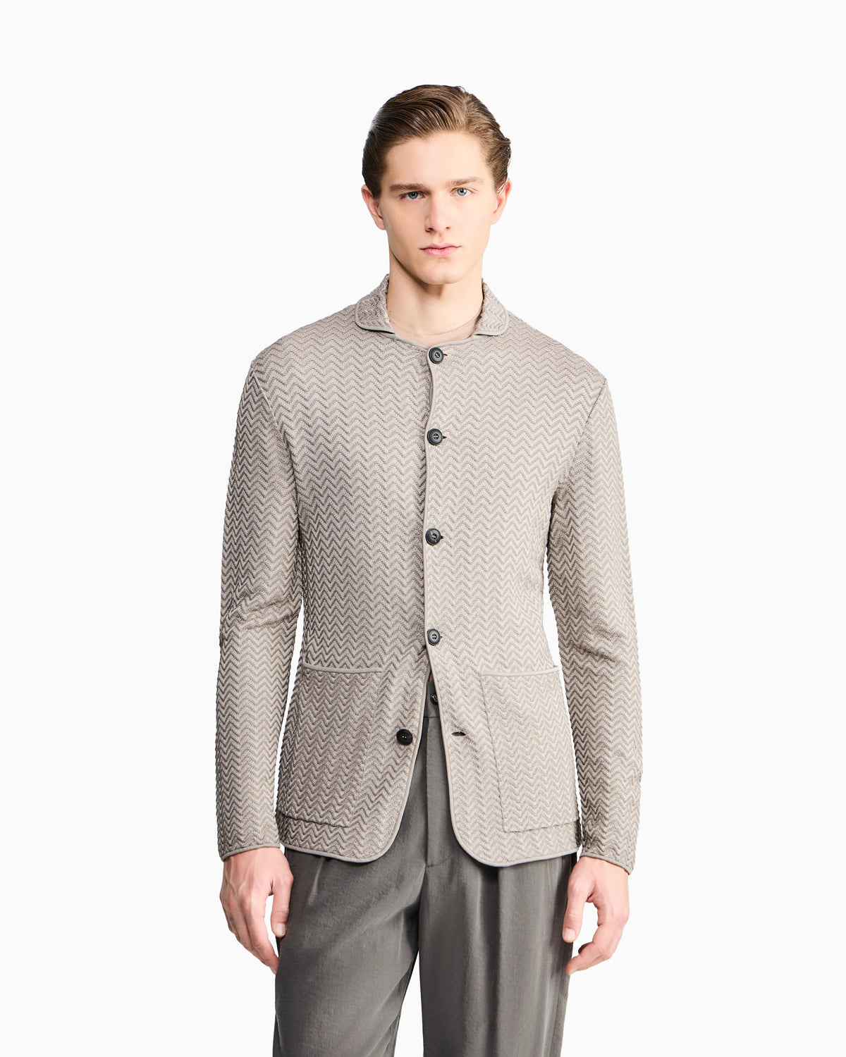 viscose-blend chevron ottoman single-breasted jacket
