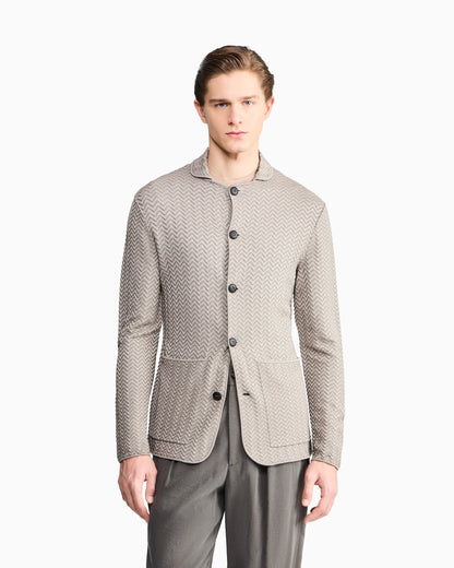 viscose-blend chevron ottoman single-breasted jacket