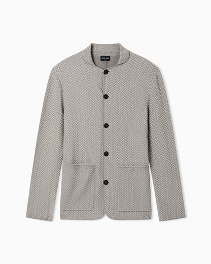 viscose-blend chevron ottoman single-breasted jacket