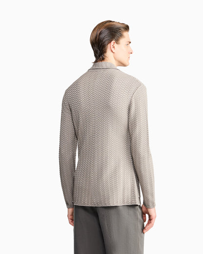 viscose-blend chevron ottoman single-breasted jacket