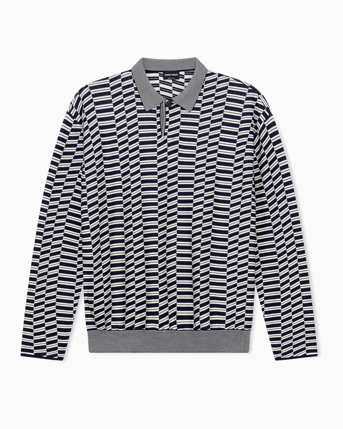 Long-sleeved polo shirt in viscose and virgin wool jacquard