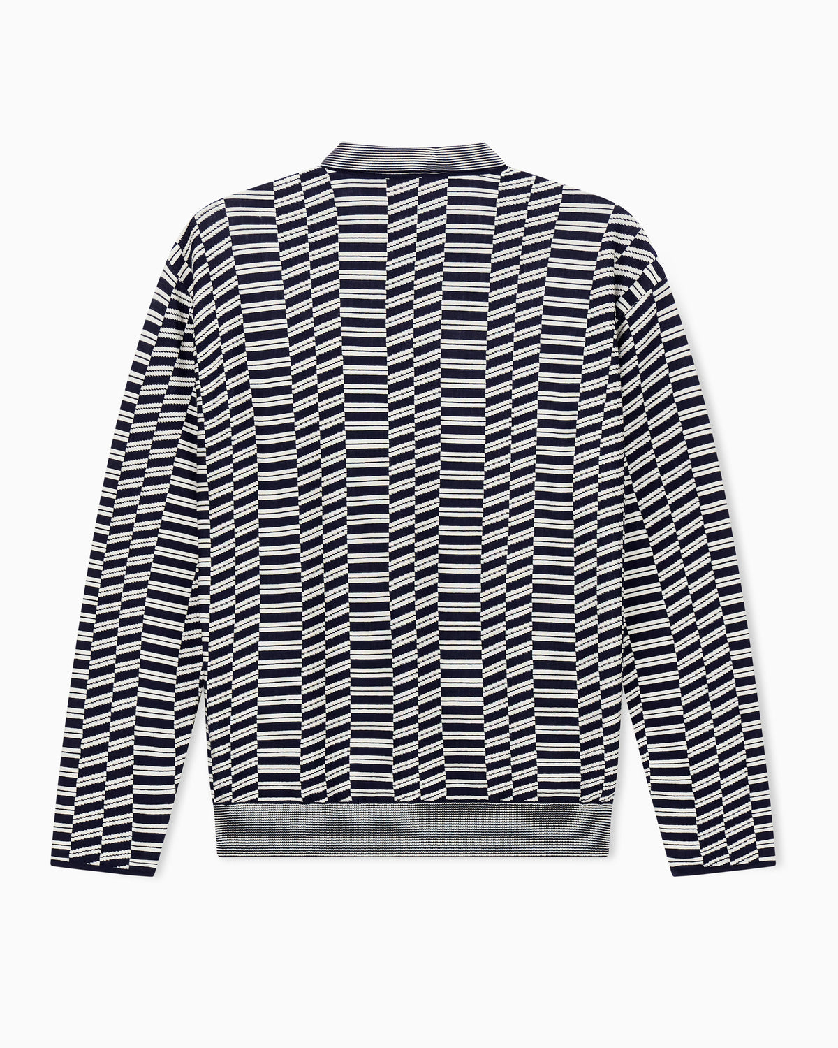 Long-sleeved polo shirt in viscose and virgin wool jacquard