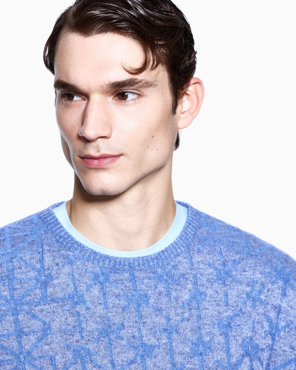 Crew-neck jumper in jacquard virgin wool and cashmere