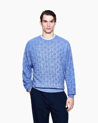 Crew-neck jumper in jacquard virgin wool and cashmere