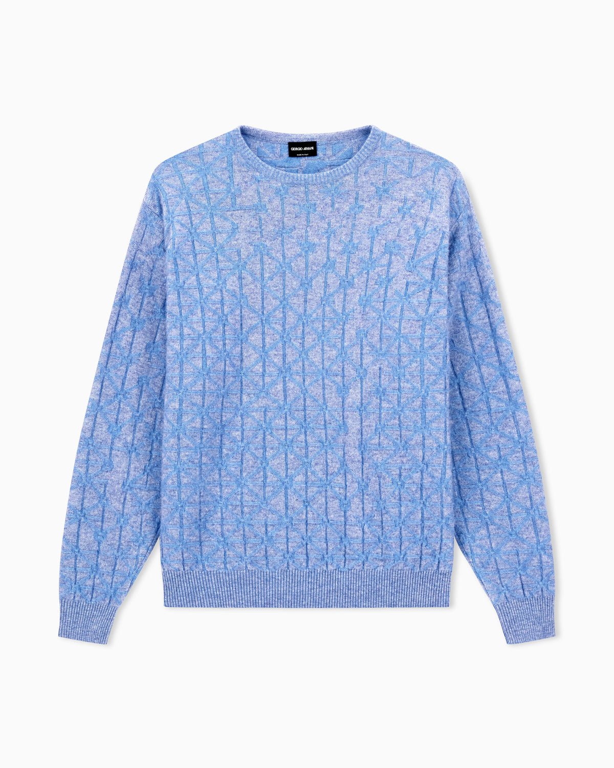 Crew-neck jumper in jacquard virgin wool and cashmere