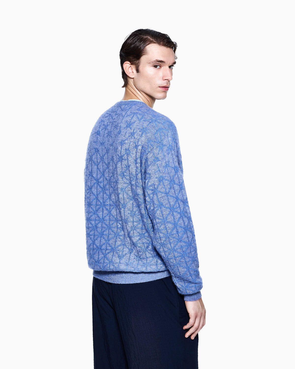 Crew-neck jumper in jacquard virgin wool and cashmere