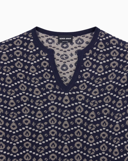 V-neck jumper in cashmere, silk and viscose jacquard