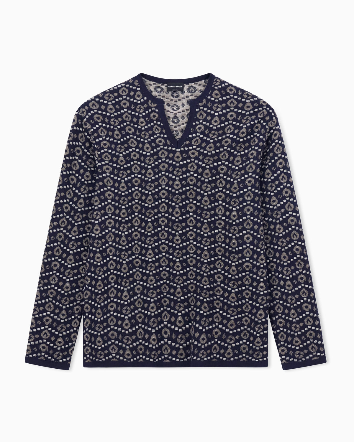 V-neck jumper in cashmere, silk and viscose jacquard