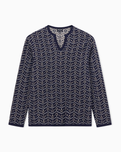 V-neck jumper in cashmere, silk and viscose jacquard