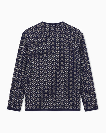 V-neck jumper in cashmere, silk and viscose jacquard