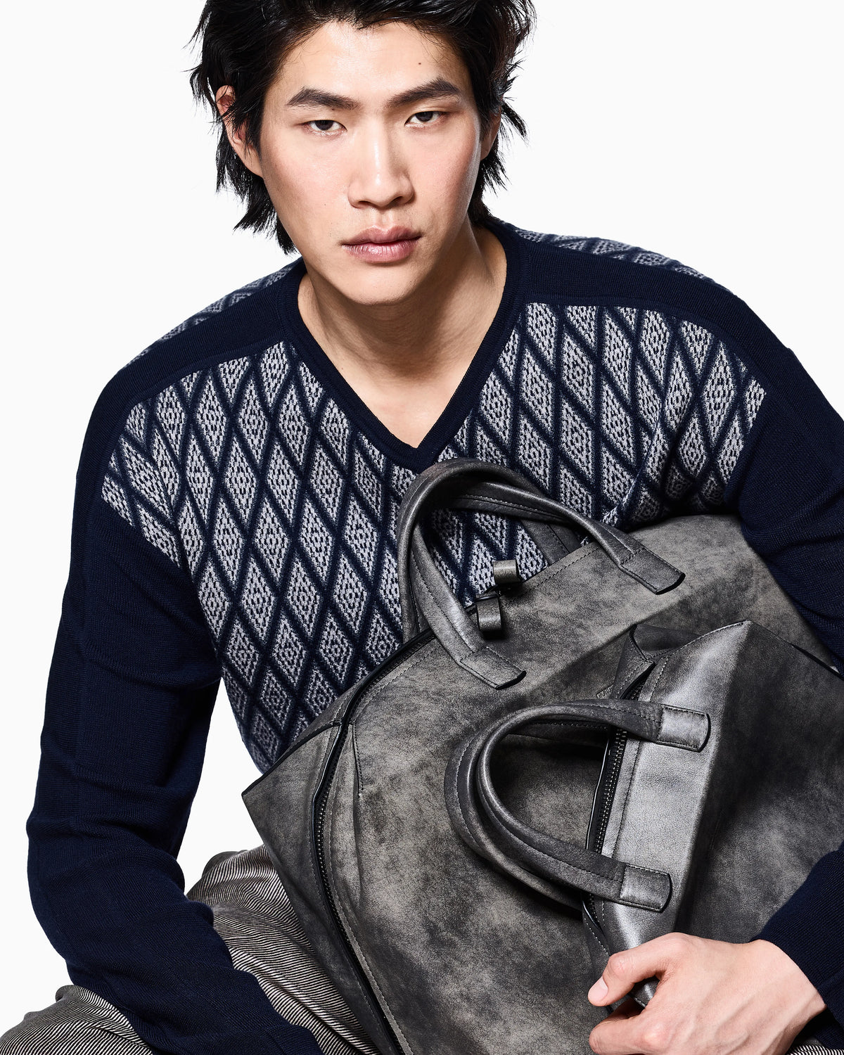 Jumper in virgin wool and cashmere jacquard