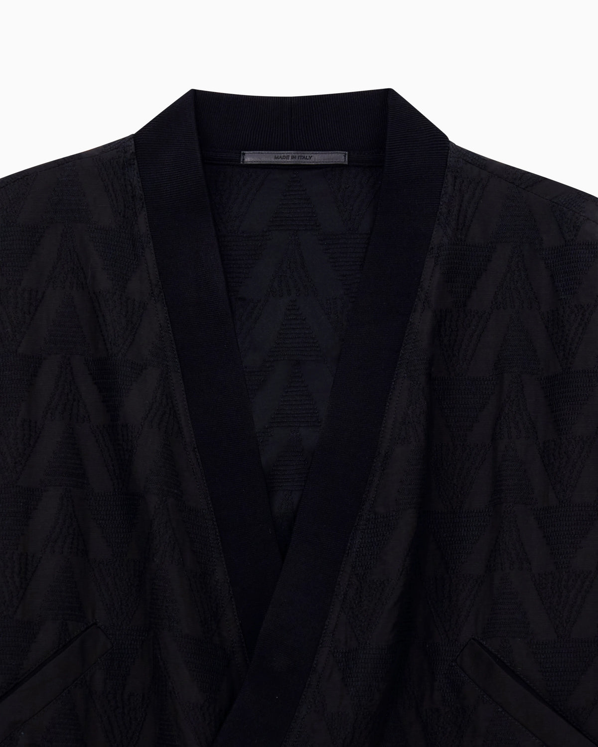 Linen blend blouson with chevron embroidery