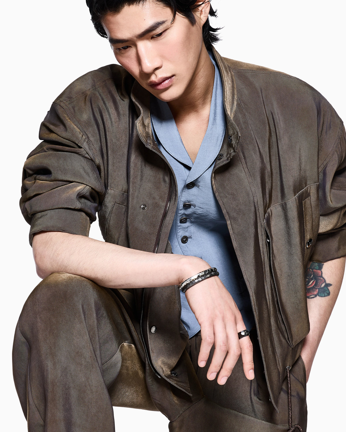 Single-pleat viscose trousers in iridescent viscose