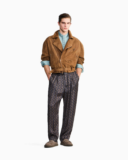 Single-pleat trousers in geometric-print cupro canvas