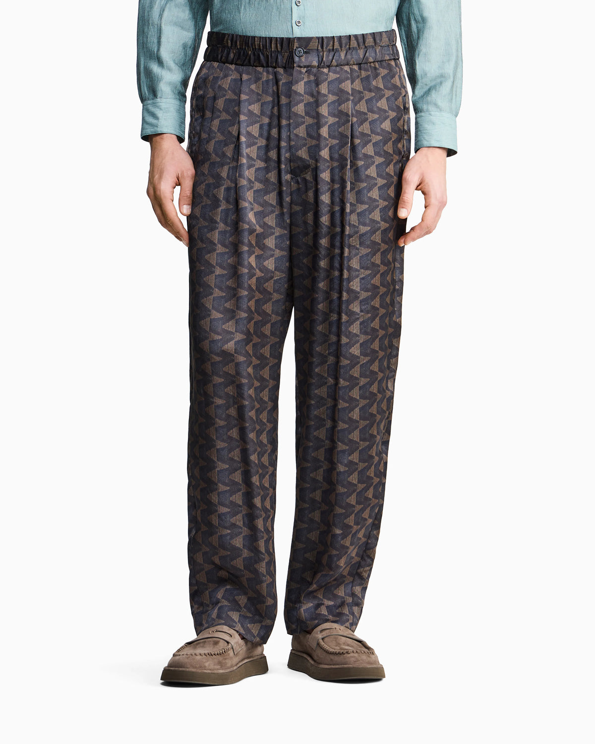 Single-pleat trousers in geometric-print cupro canvas