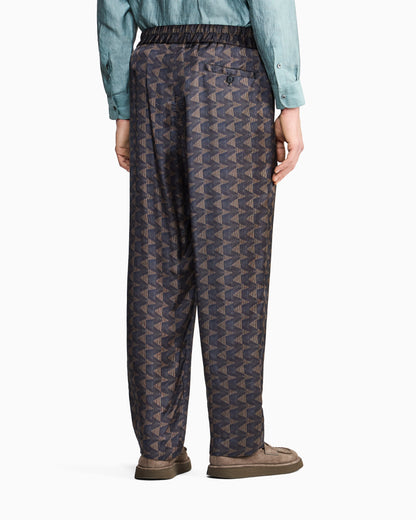 Single-pleat trousers in geometric-print cupro canvas
