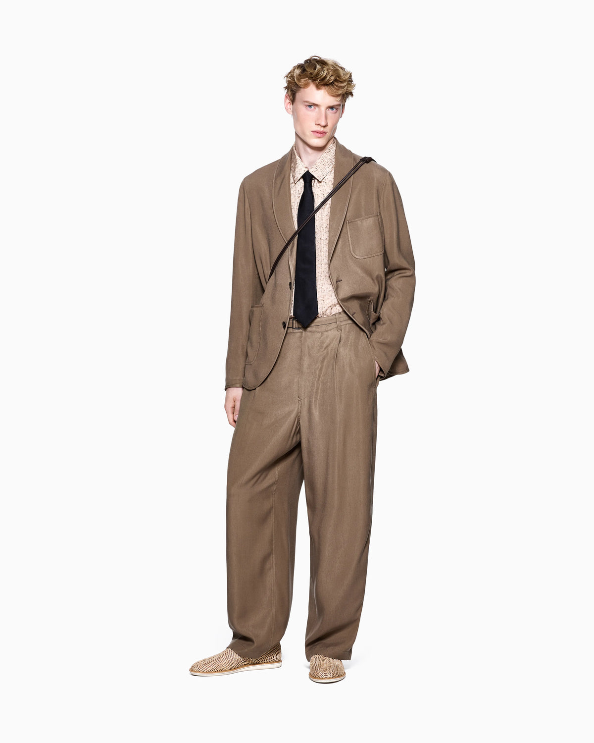 cupro basketweave single-pleat trousers