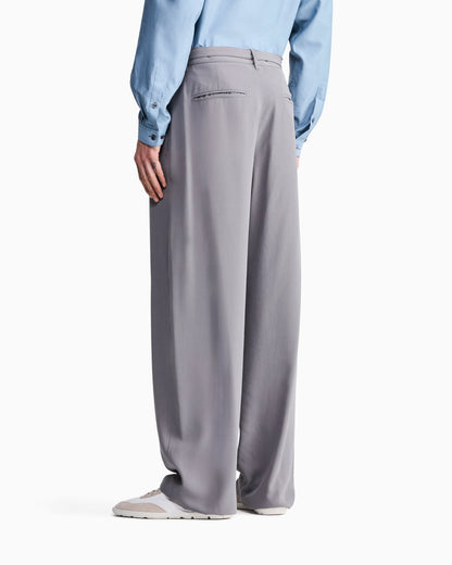 Silk and linen single-pleat trousers