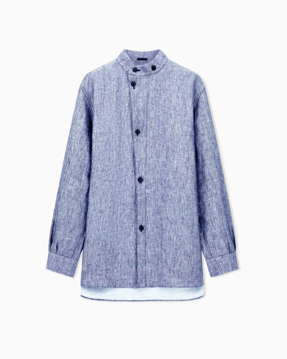 Blouson shirt in mélange linen double canvas