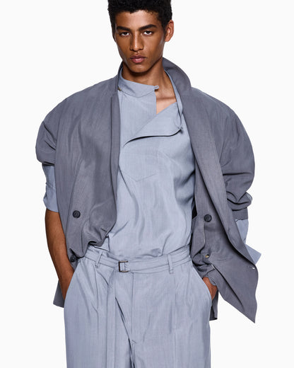 Double-breasted jacket in a silk and linen poplin