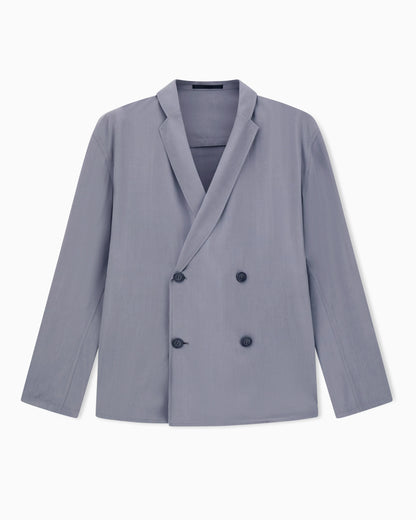 Double-breasted jacket in a silk and linen poplin