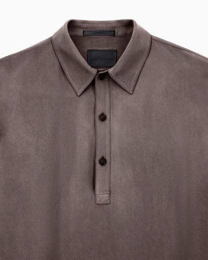 Faded viscose twill polo collar shirt
