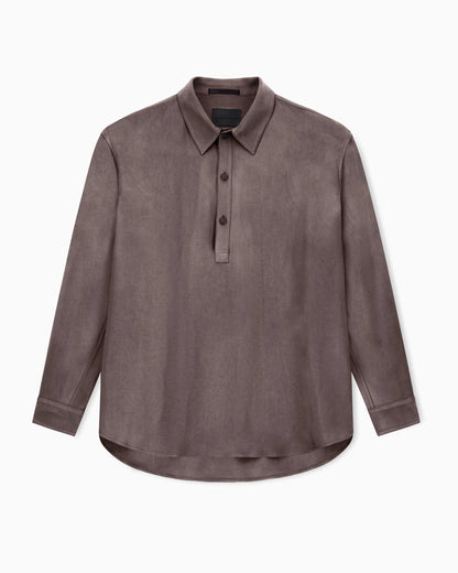 Faded viscose twill polo collar shirt