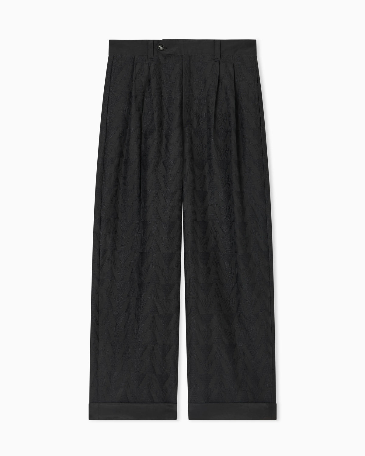 Trousers in linen blend fabric with pleats and chevron embroidery