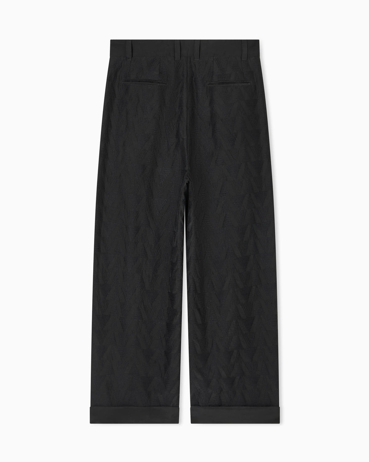 Trousers in linen blend fabric with pleats and chevron embroidery