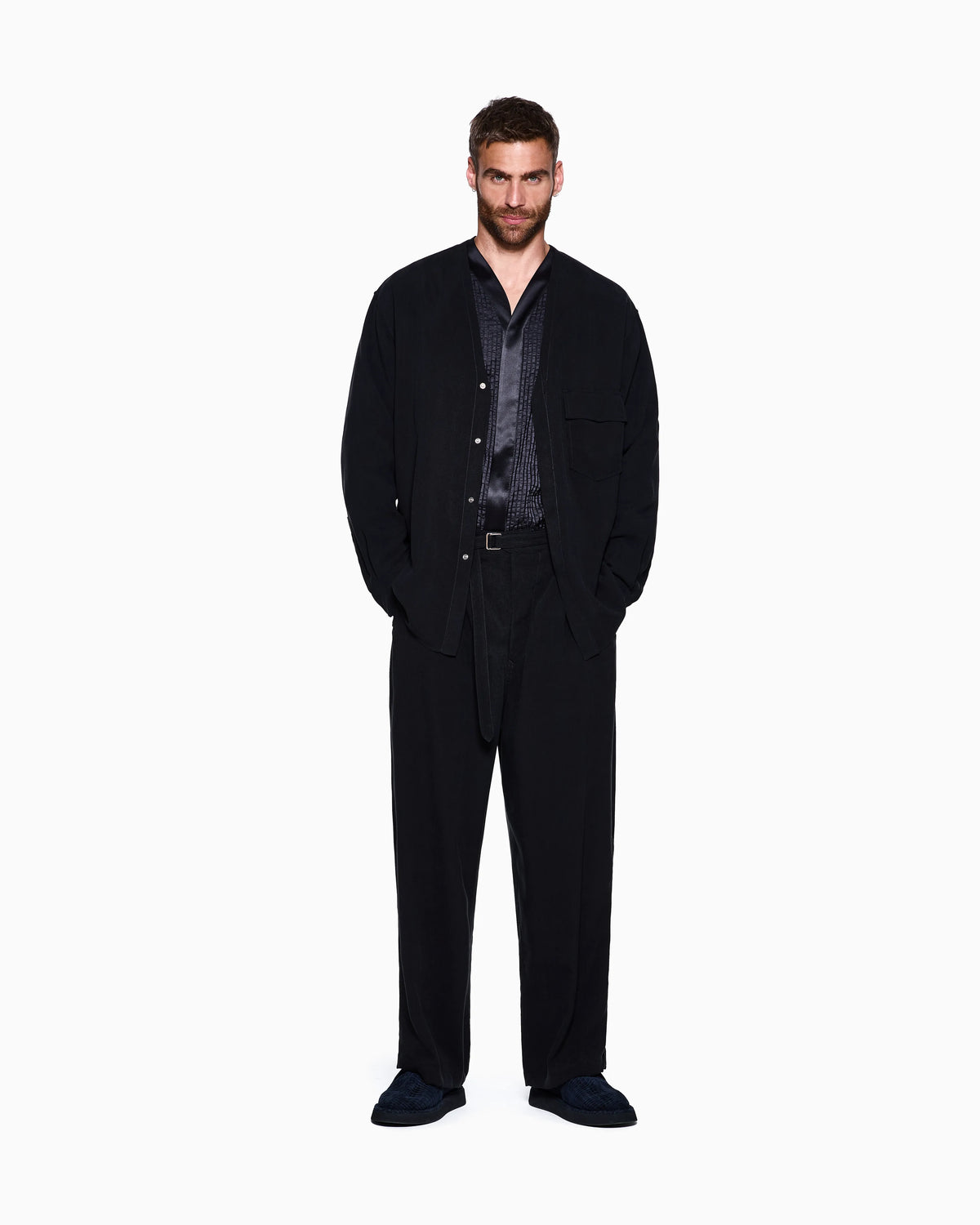 cupro basketweave shirt jacket