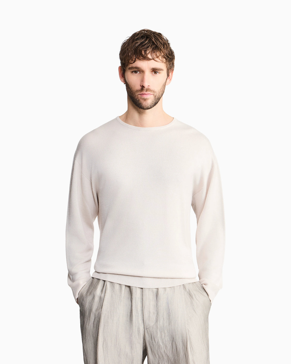 Cashmere and silk interlock crew-neck jumper