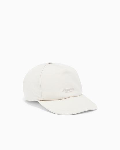 Technical fabric baseball cap with leather logo