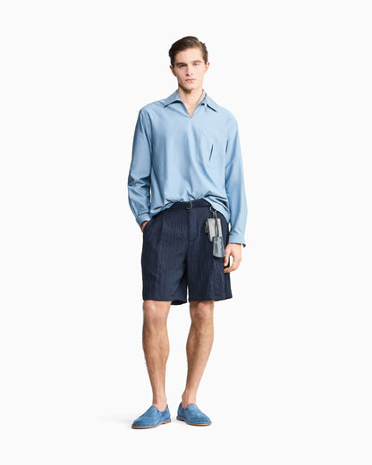 Double-pleat Bermuda shorts in Lyocell and silk froissé