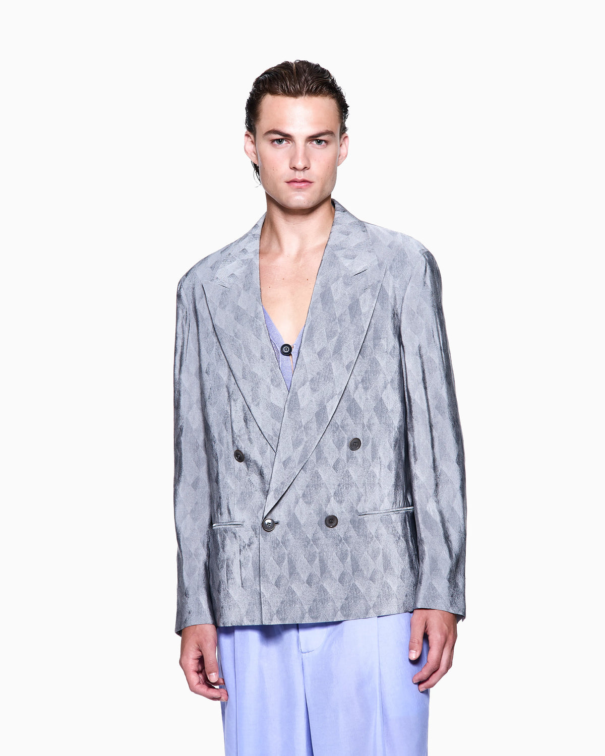 Viscose and silk jacquard double-breasted jacket
